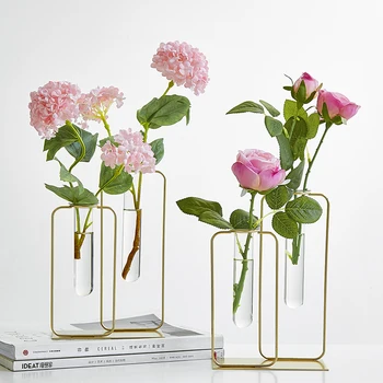 

Nordic Gold Glass Tube Vase Office Desk Flower Vase Creative Decoration Tabletop Small Ornaments