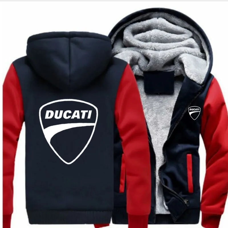 Новая зимняя куртка Ducati с принтом логотипа автомобиля плюс бархатная стеганая куртка на молнии теплая Толстовка Повседневная модная спортивная Harajuku мужская хлопковая