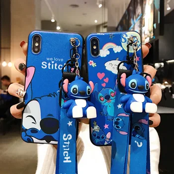 

For iPhone 11 Pro Xs Max XR 6 7 8Plus For Samsung A30 50 S20 S10 S9 Note 10 9 Case Stitch TPU Stand Holder Phone Strap Rope Case
