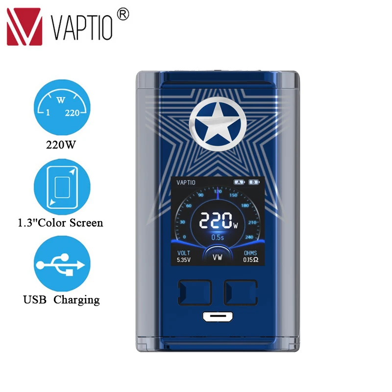 Бокс мод Vaptio capт 220 Вт батарея 18650 бак с резьбой 510 электронная сигарета вейп экран