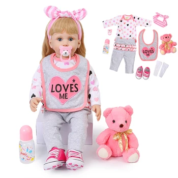 

60CM Realistic Reborn Baby Dolls Long Gold Curls Princess Baby Doll Silicone Soft Lifelike Reborn Babies Playmate Birthday Gift