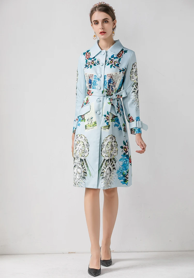 MoaaYina/модное дизайнерское ветровка на шнуровке; осенне-зимнее женское пальто с длинным рукавом в винтажном стиле с цветочным принтом