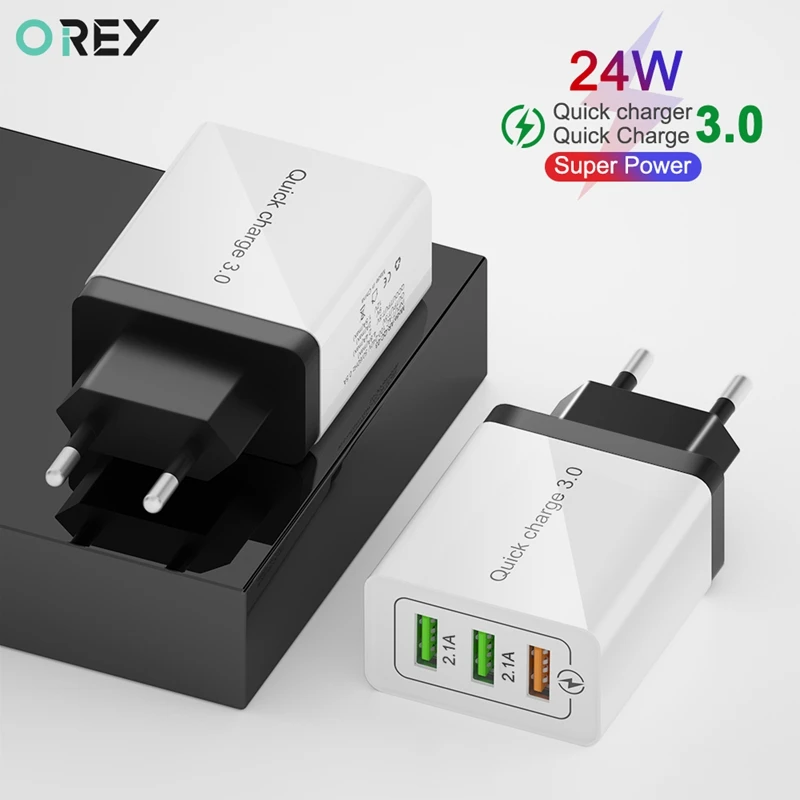 

OREY 24W Quick Charge 3.0 Fast Charger For Samsung S10 3 Port USB Charger For Huawei Mate 20 QC 3.0 Charger Adapter