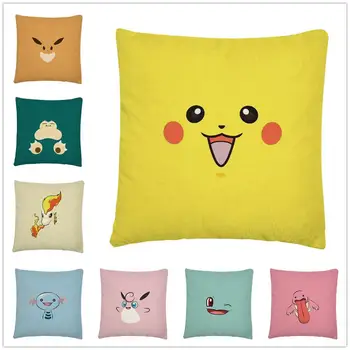 

Pokemon Pikachu simple face pattern Linen Cushion Cover Pillow Case for Home Sofa Car Decor Pillowcase 45X45cm