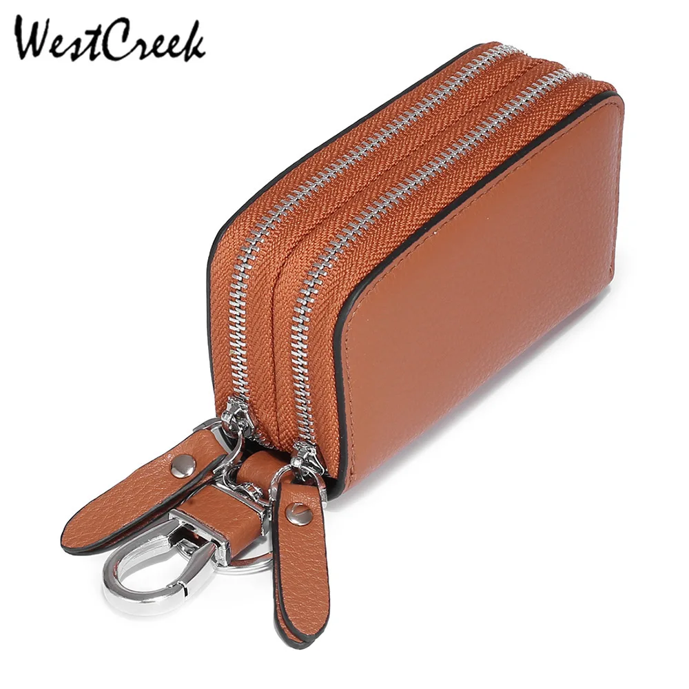 

WESTCREEK Brand Double Layer Car Key Wallet Leather Large Capacity Simple Storage Household Pocket Key Bag Smart Key Holder
