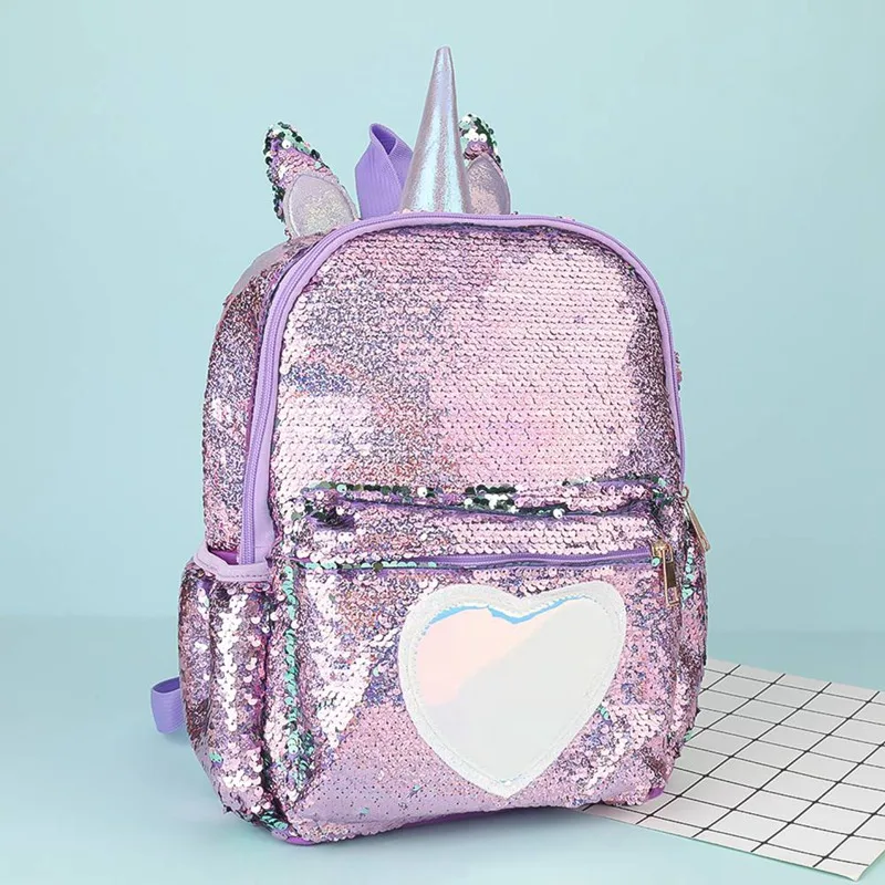 1 PC Cute Unicorn Sequined Backpack Girls Children Cartoon Primary School Bag Book Capacity Bag Satchel Double Shoulder Backpack