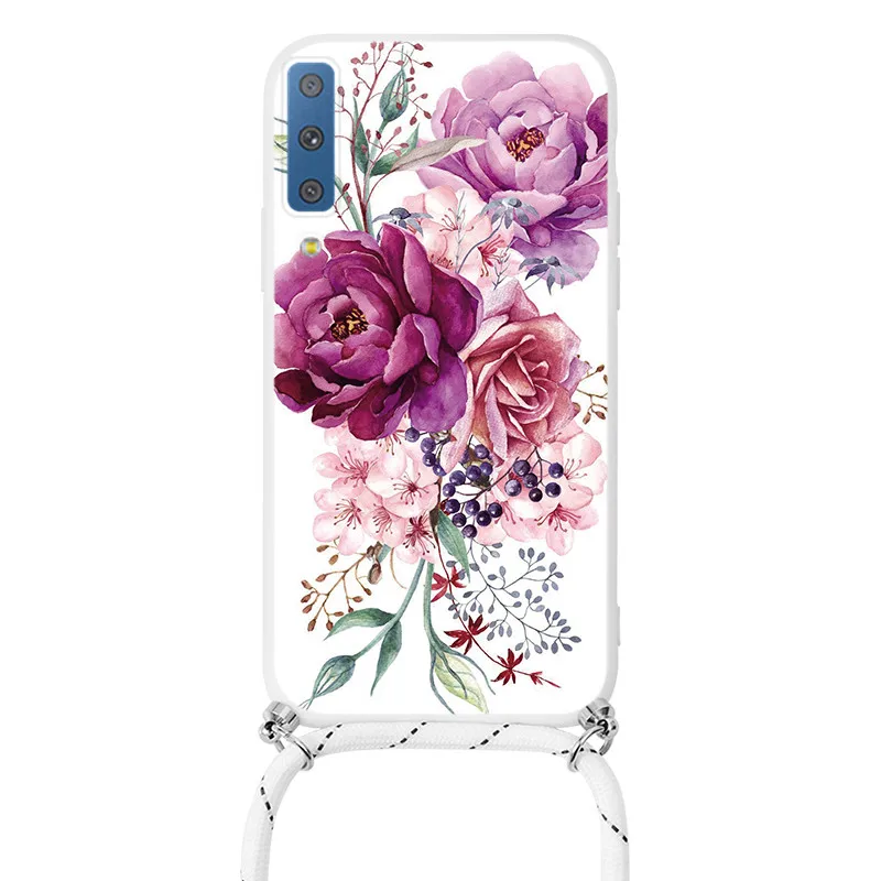 samsung silicone Case On For Samsung Galaxy A7 2018 A750 Coque Chain Necklace Strap Cord Lanyard Fundas For Samsung GalaxyA7 A 750 Back Cover kawaii phone case samsung