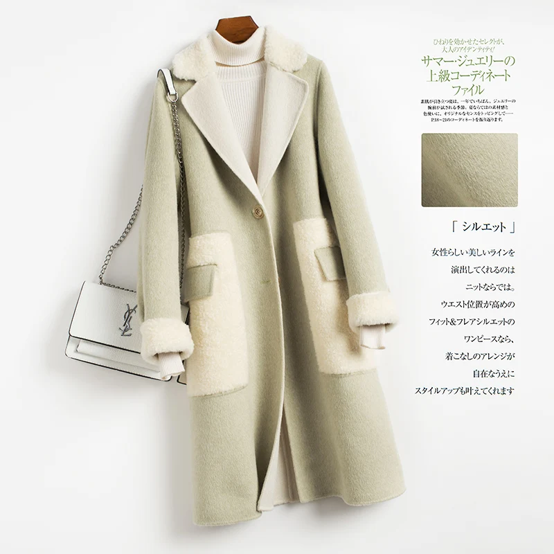 light green Ручная работа, дизайн, Женское шерстяное пальто высокого качества, свободное плотное пальто с отложным воротником, удлиняющее стильное украшение с карманами - Цвет: light green