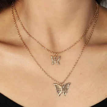 

New Big Small Charm Butterfly Pendant Chains Necklace Trendy Insect Layered Clavicle Necklace for Women Elegant Female Jewelry