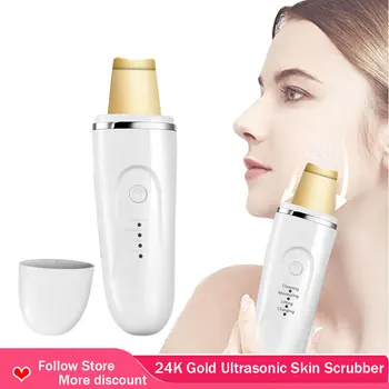 

24K Gold Ultrasonic Skin Scrubber Facial Peeling Pore Cleaner Exfoliator Face Blackhead Remover Shovel Ion Import Instrument