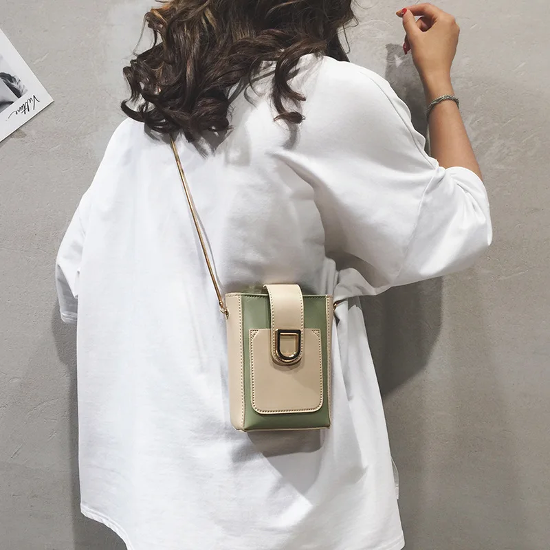 

Fashion casual contrast color shoulder diagonal bag Joker women's bag on the new 2019 Korean version of the new chain bucket bag