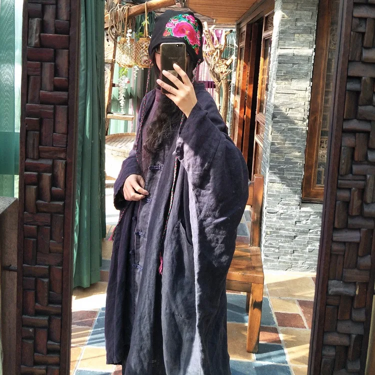 

2019 luo gu ni Origional High-End Depth Retro Snow Wash Decadent Sense Frog Hemp Chinese Style Robe 1286