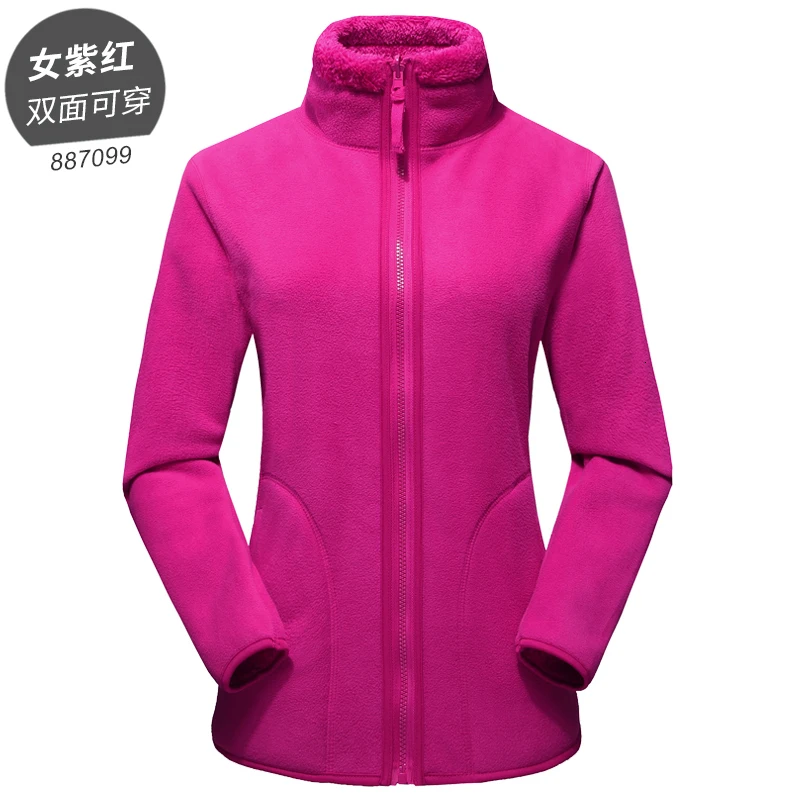 887099 purplish red Winter Large Size Plus Velvet Reversible Jacket Men Women Outdoor Trekking Hiking Climbing Coat Sports Thermal Fleece Clothes - Цвет: 887099 purplish red