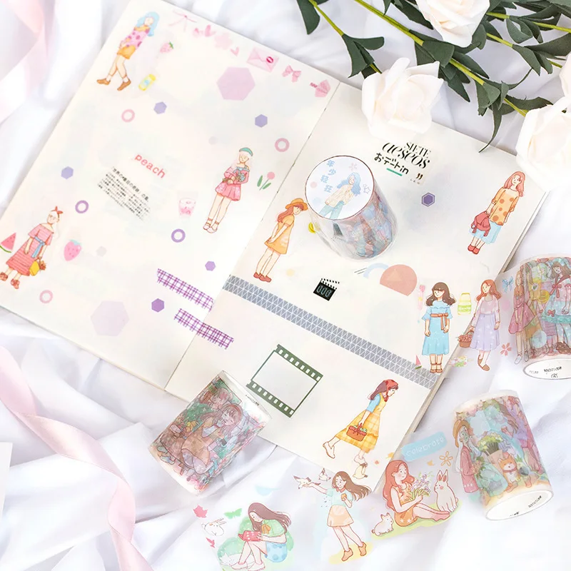Kawaii японская девушка Ежедневно лента из ПЭТ матовый васи маскировки клейкие ленты наклейки Скрапбукинг Канцелярские Декоративные ленты