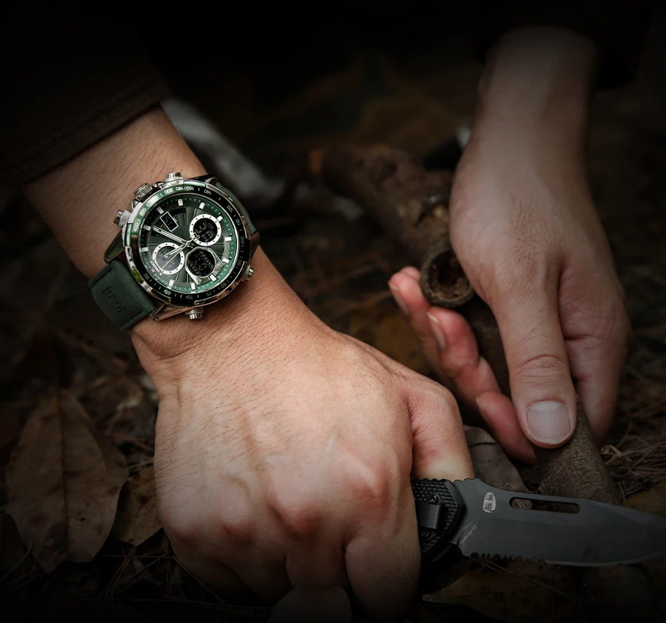 NAVIFORCE Military Watches for Men Luxury Genuine Leather Strap Sport WristWatch ​Waterproof Quartz Big Clock Digital Male Watch