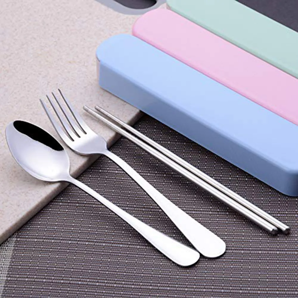 Portable Cutlery Set Stainless Steel Fork Chopsticks Travel Cutlery With Box Children Picnic Tableware Kitchen Accessories#Zer