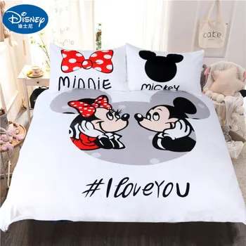

Disney's Cartoon Mickey Minnie 3D Print Cotton Bedding Set Adult Twin Full Queen King White Black Decorative Duvet Cover