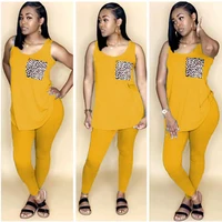 2020 Women Two Pieces Sets Summer Tracksuits Sleeveless O-Neck Tops+Pants Suit Sporty Fitness Leopard Outfits 2 Pcs Street G8221