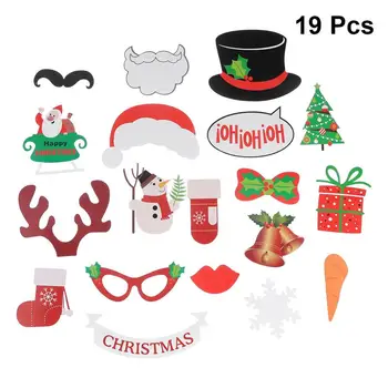 

19pcs Photo Booth Props Christmas Snowman Gloves Bell Boots Props On Sticks for Christmas Party Decor Xmas New Year Decor