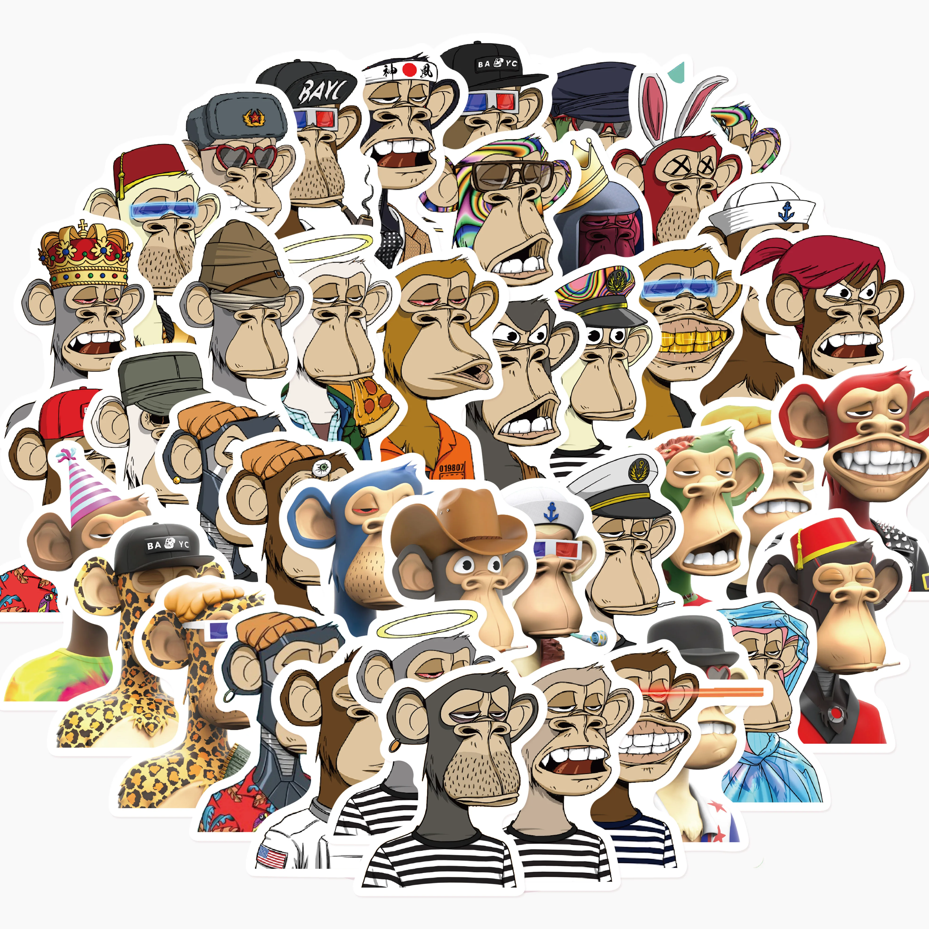 10/64Pcs 지루 원숭이 요트 클럽 NFT 만화 동물 원숭이 Bitcoin 스티커 수하물 노트북 스케이트 보드 방수 스티커 -  AliExpress