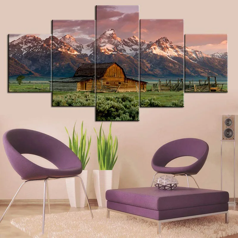 

5 Pieces Canvas Painting Sunset Scenery Cottage Decor Picture Photo Home Decoration Living Room Bedroom Decor Wall Art Mural