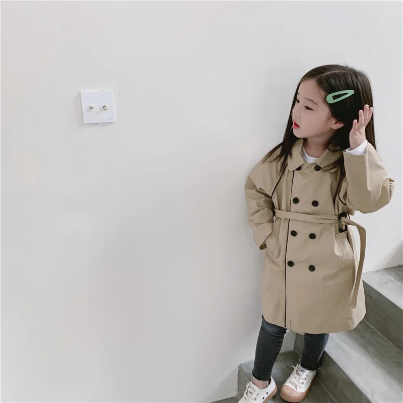 Куртки для девочек 2, 3, 4, 5, 6, 7 лет, модное двубортное пальто, Корейская куртка для малышей, ветровка, длинное пальто для девочек