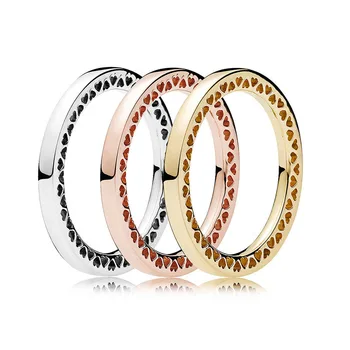

925 Sterling Silver Ring Rose Gold Stackable Love Hearts Rings For Women Wedding Party Gift Pandora Jewelry