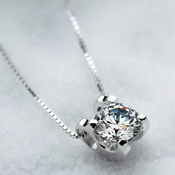 

Silver Color 925 Necklace Diamond Pendant Female Gemstone Slide Chain Clavicle Necklace Sapphire Crystal Bizuteria Pendants