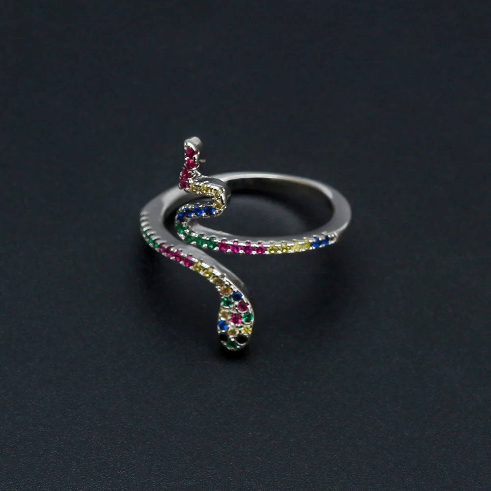 Wish Card цветные яркие CZ микро проложенные кольца в виде змейки Для женщин розовое золото серебро цвет украшения со стразами в виде животных подарок для девочек