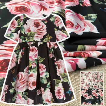

Rose printed polyester fabric cloth 146 cm width fashion women's shirt children's clothing handmade DIY sewing fabric for dress
