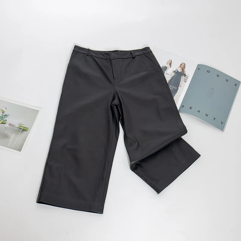 Broek vrouwen real leather wijde pijpen broek hoge taille zwarte echte schapenvacht leer vrouwen plus size losse broek broek vrouwen Broek vrouwen real leather wijde pijpen broek hoge taille zwarte echte schapenvacht leer vrouwen plus size losse broek broek vrouwen
