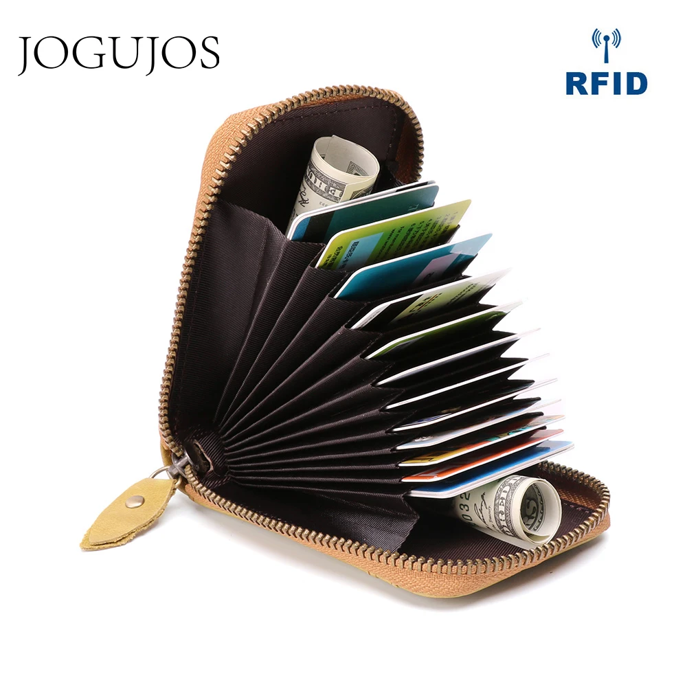 

JOGUJOS Unisex Business Credit Card Holders 14 Card Position Wallet Genuine Leather Women Men Cowhide Rfid Card Holder Purse