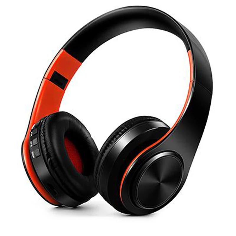 HIFI беспроводные Bluetooth наушники стерео аудио Складная гарнитура Красочные наушники с TF/ Mic/FM аудио/3,5 мм разъем Прямая поставка - Цвет: Orange Black