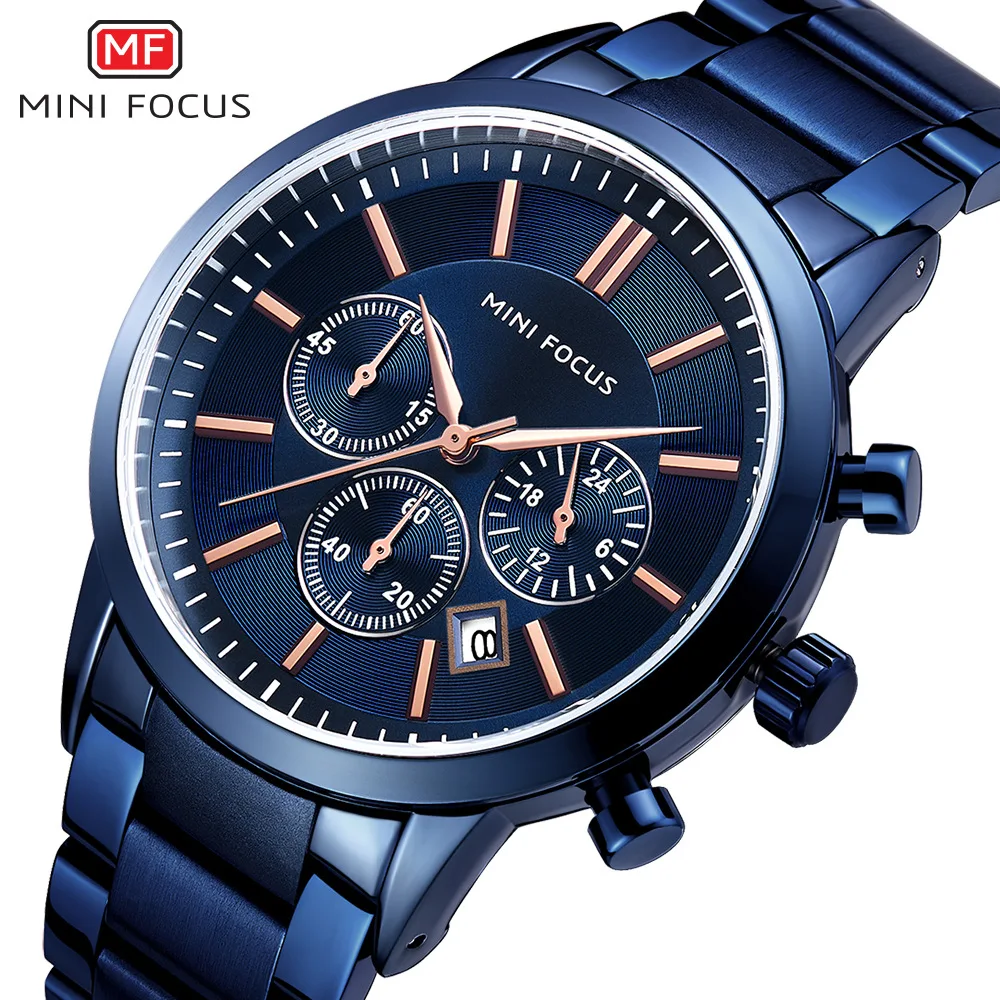 

Mini FOCUS Brand Genuine Product Trend Multi-functional Fashion Men Watch Calendar Waterproof Clean Steel Watch Strap 0188G