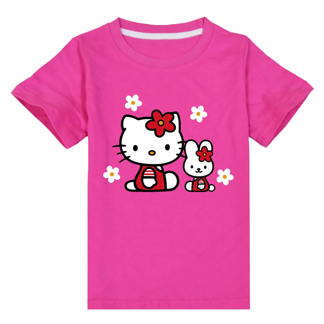 Traje de Hello Kitty para niños, Top con estampado de dibujos animados bonitos para niñas + Pantalones cortos, conjunto de dos piezas, camiseta de manga corta para niños + Pantalones deportivos para n
