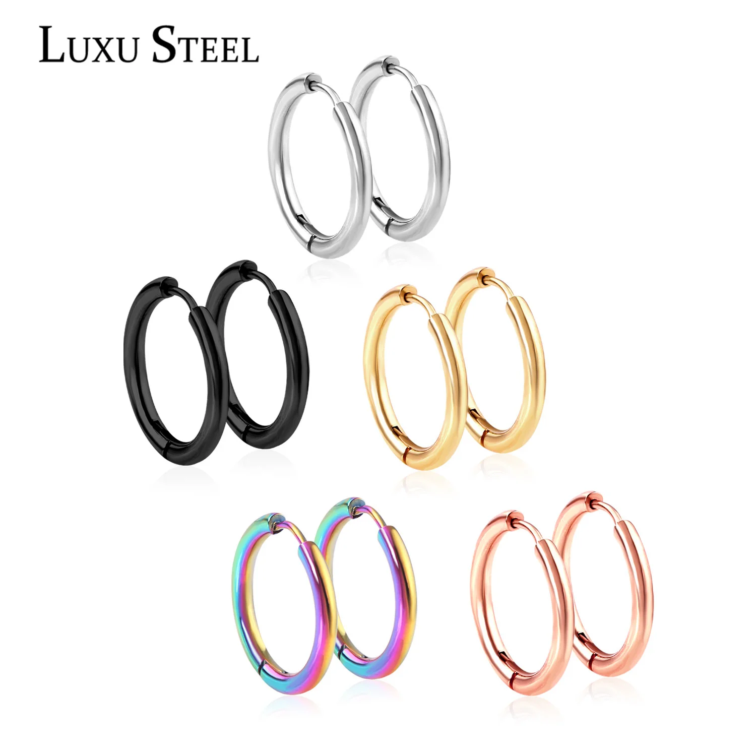 LUXUSTEEL 1Pairs/2pcs Trendy Small Hoop Earrings Women Girl Coloful Round Circle Earring 2021 Anti-allergy Brinco Accessories