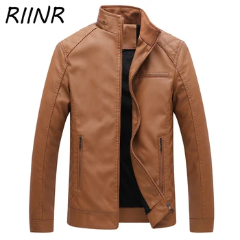 

RIINR New Solid Winter Pu Jacket Stand Collar Mens Thick Warm Business Style Zipper Jackets Man Casual Jacket Male Coat L-6XL