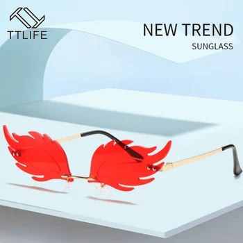 

TTLIFE Feather Sunglasses Ladies Frameless Sun Glasses Retro Ladies Metal Mirror Glasses UV400 Ocean Tablets Retro Ladies