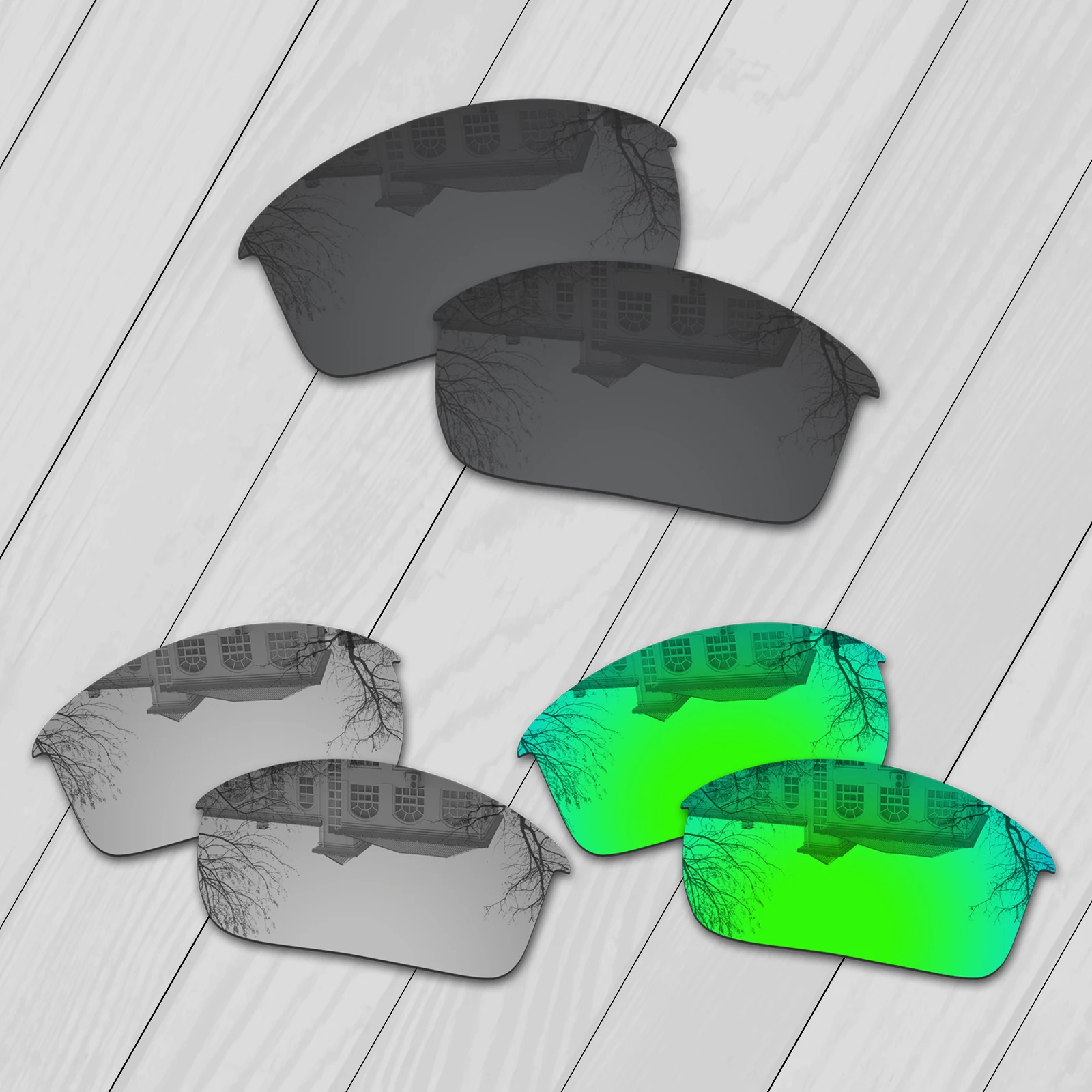 E.O.S 3 Pairs Black & Silver & Emerald Green Polarized Replacement Lenses for Oakley Bottle Rocket OO9164 Sunglasses