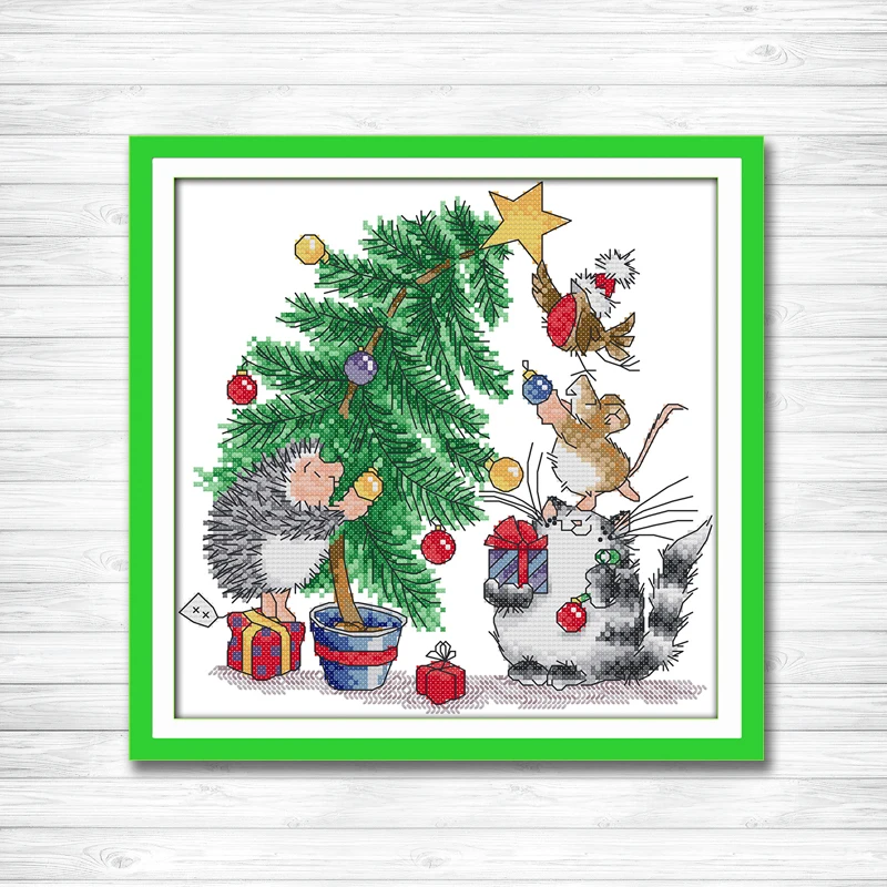 

Christmas gift cat mouse Hedgehog bird painting counted print on canvas Cross stitch DMC 14CT 11CT Needlework Set Embroider kits