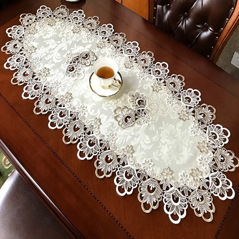 

chenxiu brand household textile oval and round size tablecloth table cover made from 100% polyester fabric with embroidery lace