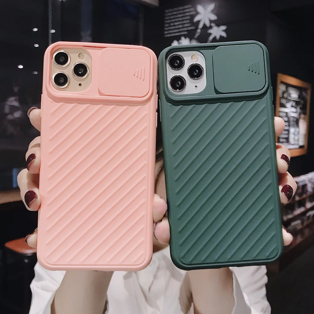 

Camera protection Phone Case For iPhone 11 Pro Max XR X XS Max 7 8 6 6s Plus slide Soft Silicone Texture Shockproof Matte Cover