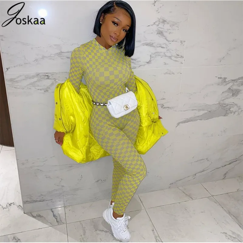 Joskaa Long Sleeve Bodycon Jumpsuit Women Clothes Plaid Sexy One Piece Romper Streetwear Sexy Fashion Elegant Holiday Overalls Joskaa Long Sleeve Bodycon Jumpsuit Women Clothes Plaid Sexy One Piece Romper Streetwear Sexy Fashion Elegant Holiday Overalls