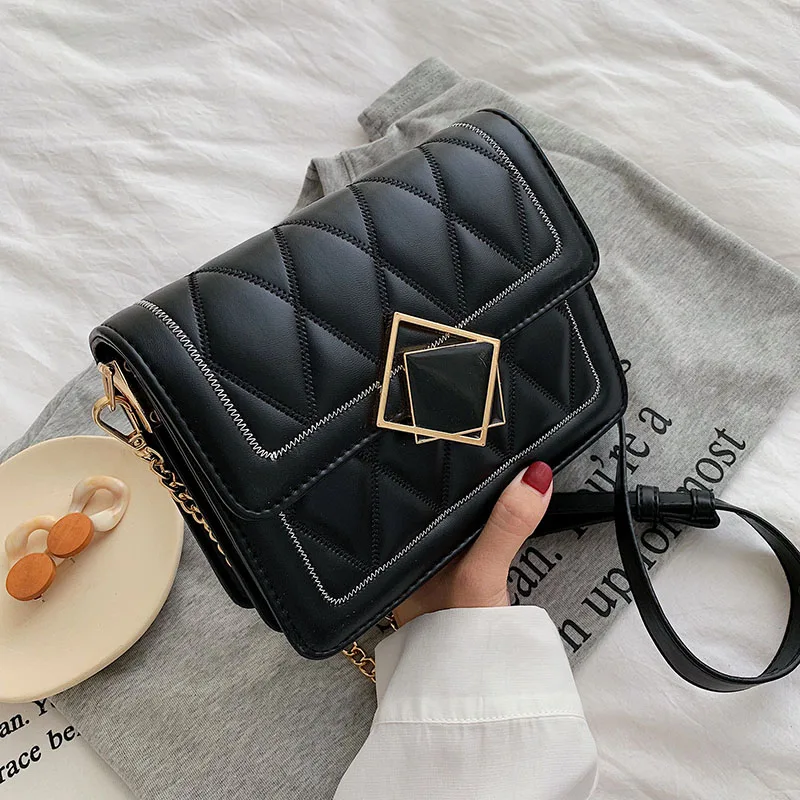 

Designer Lock PU Leather Crossbody Bags For Women 2019 Chain Shoulder Messenger Bag Lady Cell Phone Handbags and Handbags