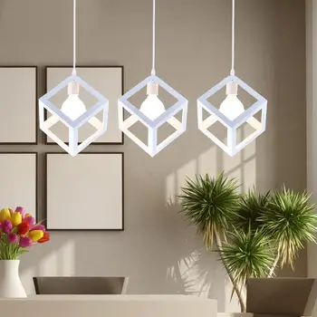 

E27 Bulb Cage Guard Ceiling Pendant Square Shape Cover Shade Light Cafe W/Cable