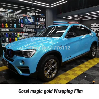 

Highest quality Gloss Magic Color Gold Sky Blue Vinyl Wrap Film With Air Bubble Free Magic Glossy Car Wrap quality Warranty