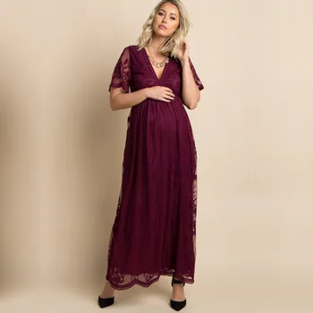 

Dusty Pink Maternity Causal Lace Long Dresses Baby shower Dresses Crochet Lace Long Dresses