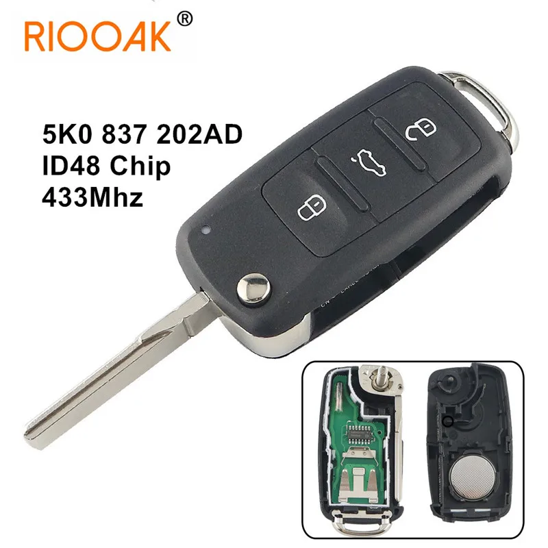 Дистанционный откидной ключ 433 МГц для VW/VOLKSWAGEN 5K0837202AD