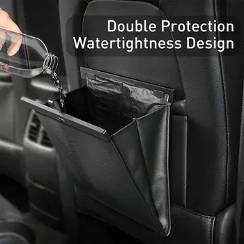 

Car Back Seat Organizer Bag Leather Trash Can Waterproof Auto Garbage Bin