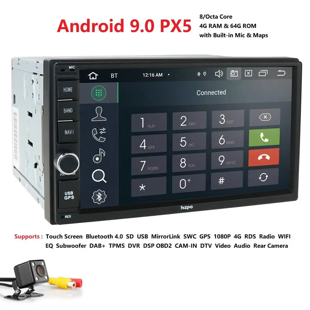 

4GRAM 64ROM 8Cores 7'' Android 9.0 Auto Radio 2DIN Universal Car NO DVD player GPS Stereo Audio Head unit Support Bluetooth DAB